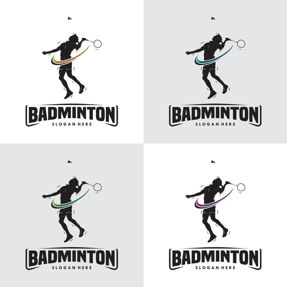 uppsättning av hoppa smash badminton silhuett logotyp vektor