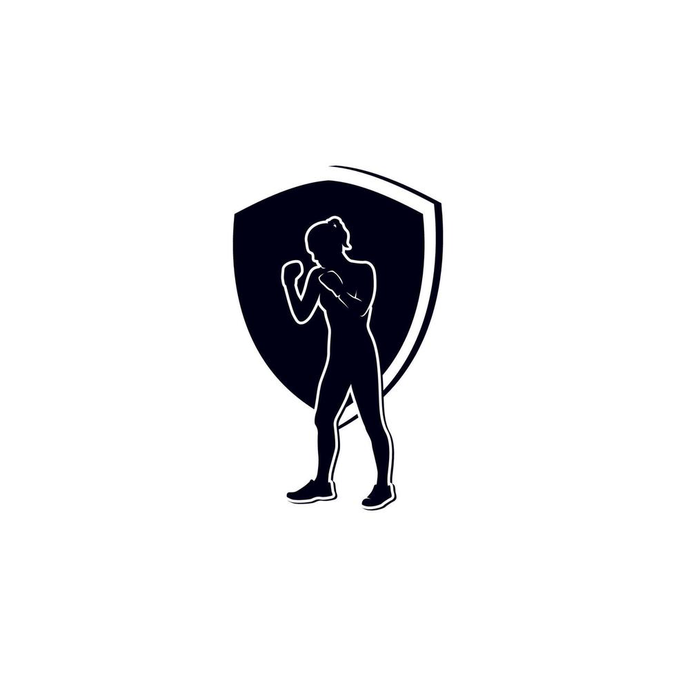 Boxmädchen-Silhouette im kämpfenden Logo-Design vektor