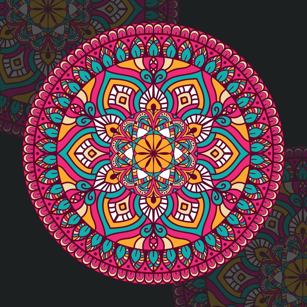 färgrik och indisk årgång dekorativ mandala design fri vektor