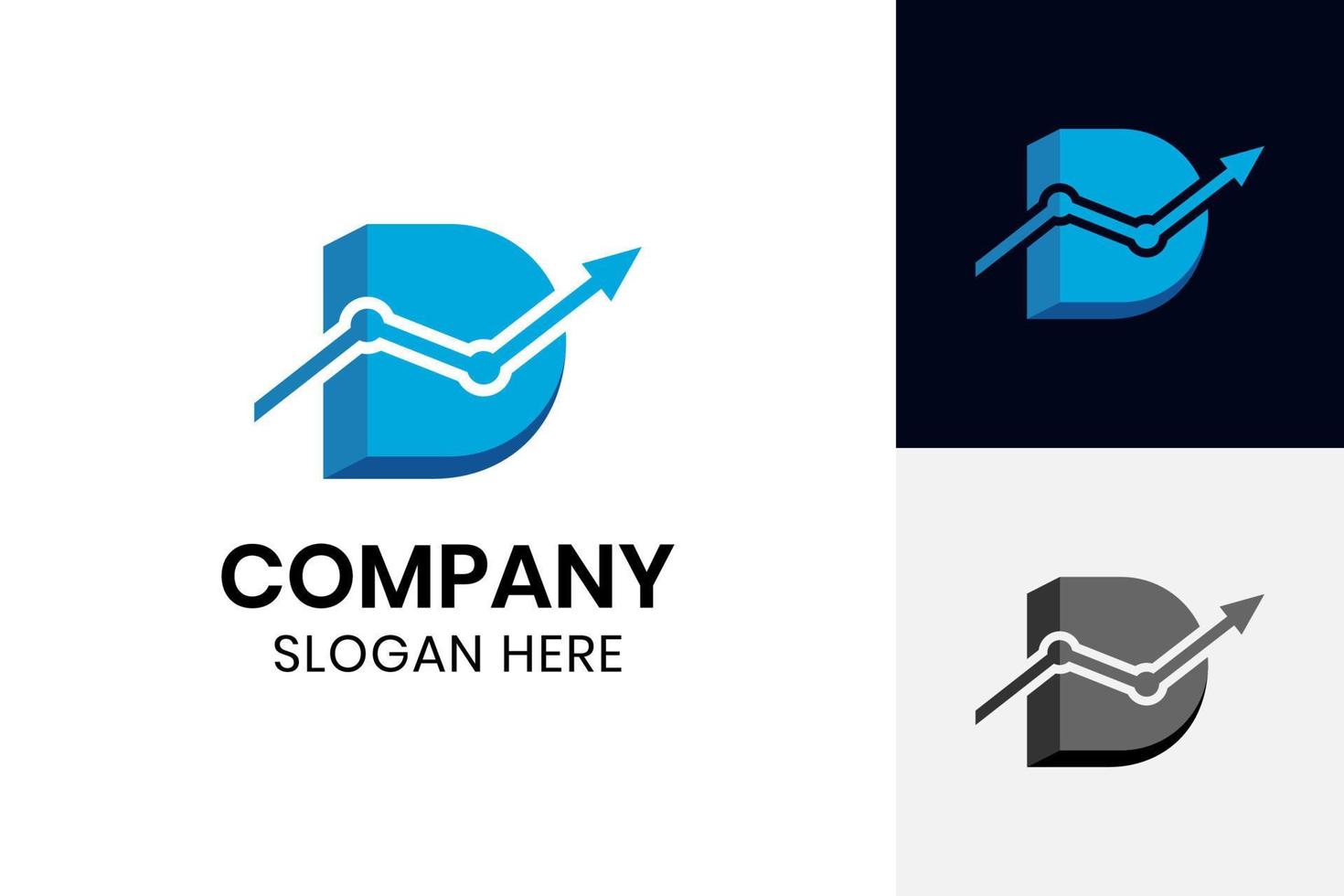 brev d data statistisk logotyp ikon design symbol, Graf element med pil växa upp marknadsföring företag logotyp vektor