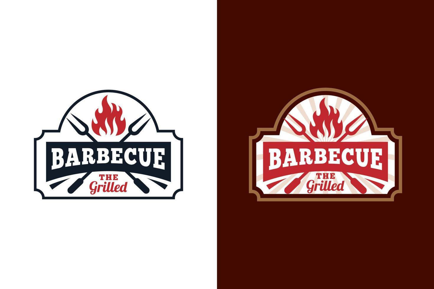 årgång retro rustik bbq grillad logotyp, varm mat fest utegrill, grilla bricka stämpel logotyp design, grill och bar med brand vektor