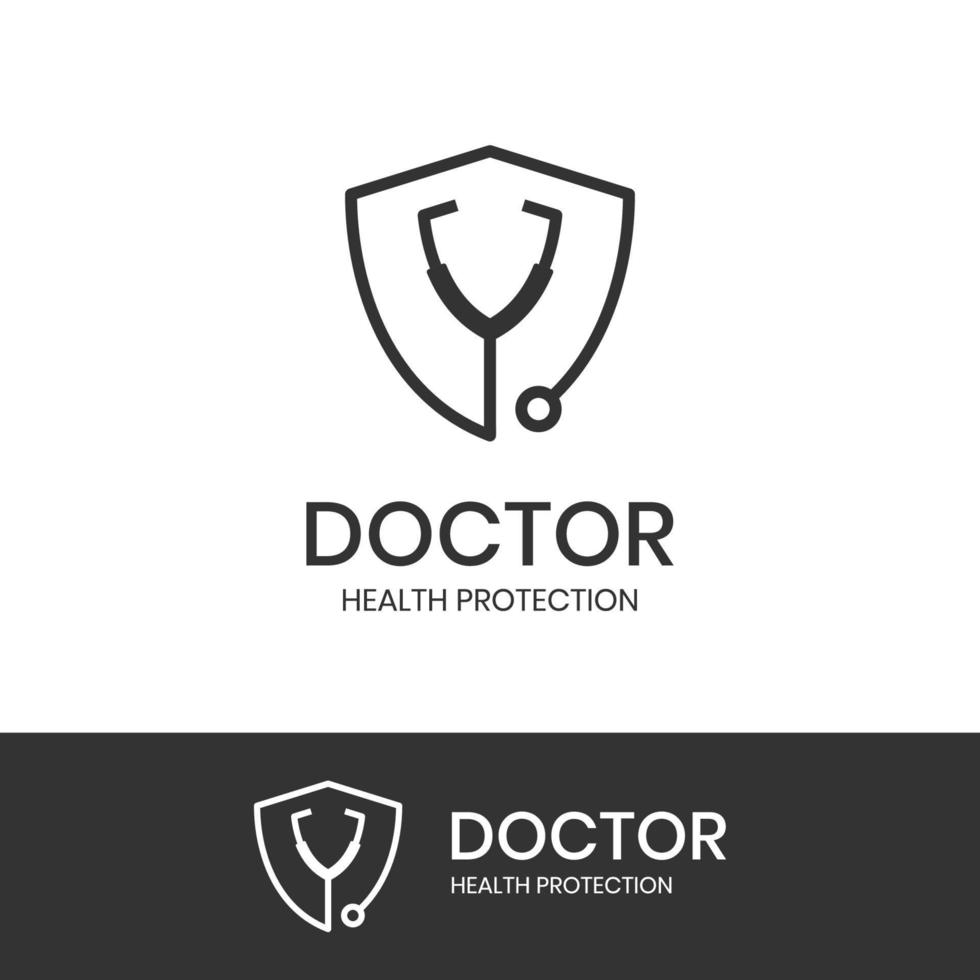 Medizin-Arzt-Logo mit Stethoskop-Schildschutz und medizinischem Symbol-Vektorsymbol für Weltgesundheitstag-Elementdesign vektor