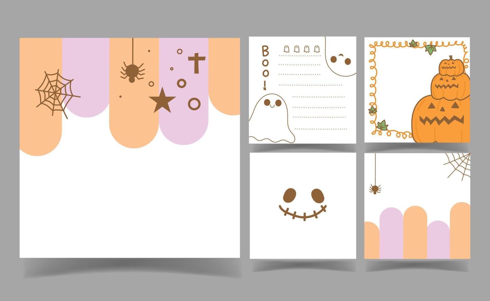 halloween anteckningar mall för hälsning skrot bokning kort design. söt bakgrund. vektor