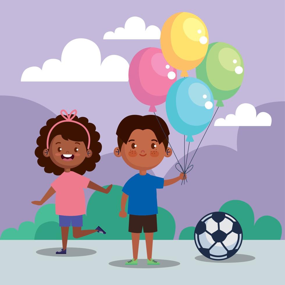 kleines kinderpaar mit luftballons helium vektor
