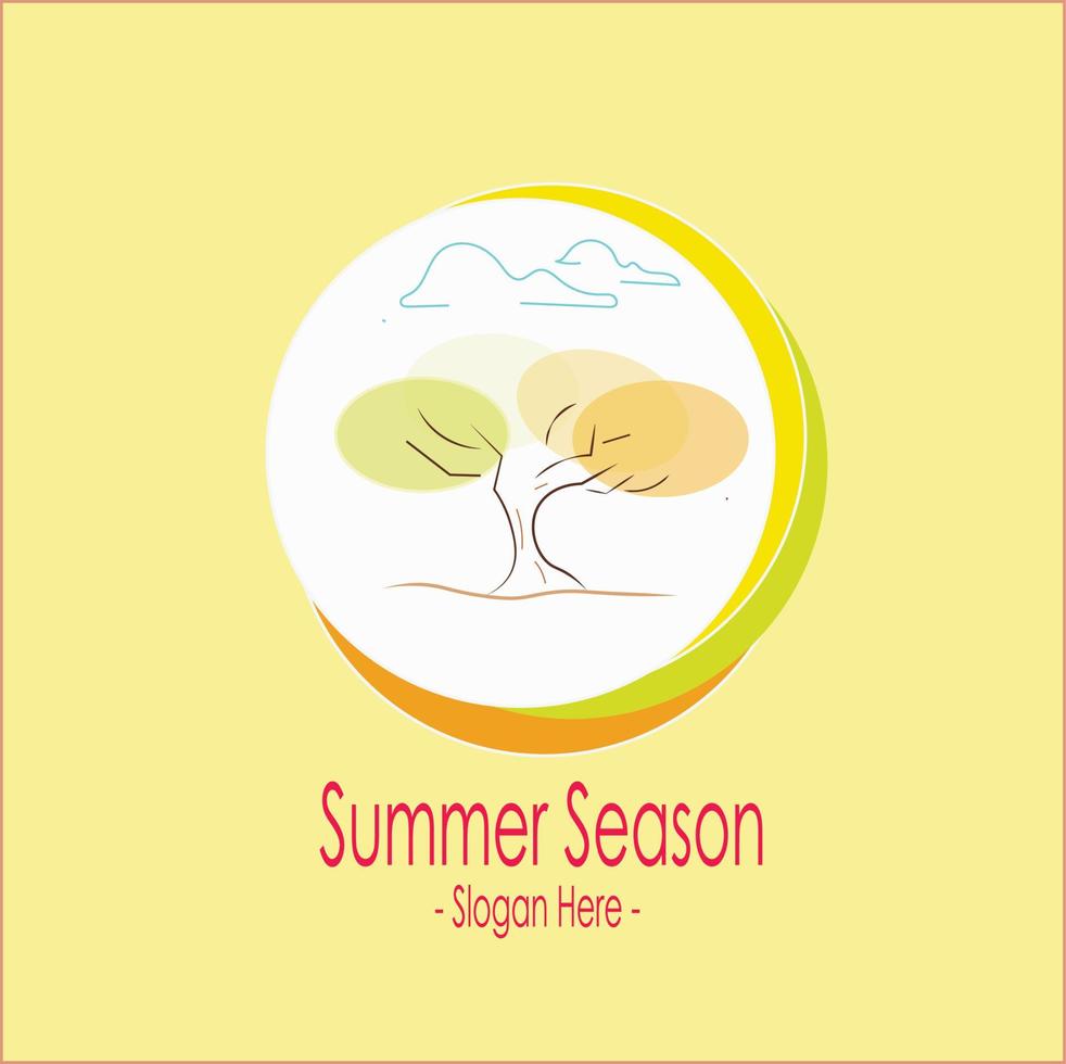 illustration av sommar eller varm säsong logotyp i cirkel isolerat i gul bakgrund, för befordran företag namn vektor