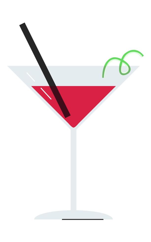 populär alkoholhaltig sommar cocktail med kalk skiva. kosmopolitisk rosa dryck av citron vodka och tranbär och kalk juice i Martini glas. modern klassisk 80s cosmo dryck. platt vektor illustration