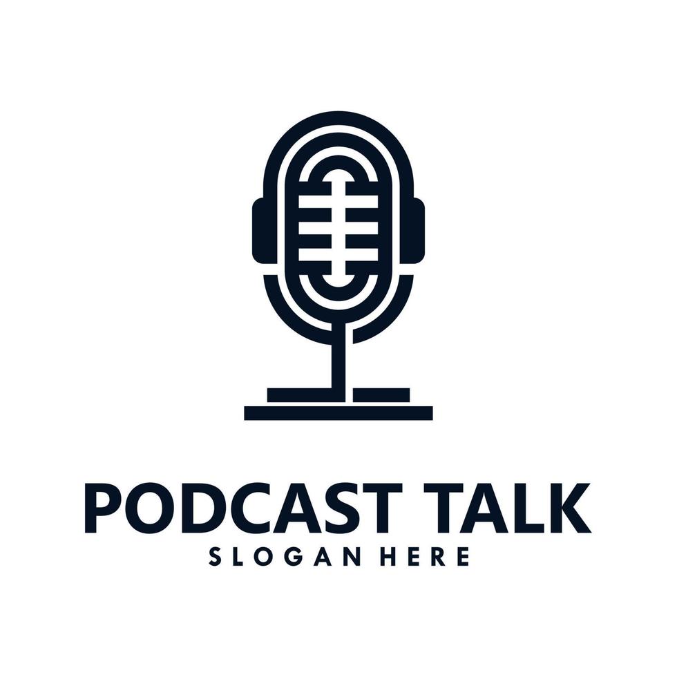 podcast talk einfaches logo mit mikrofon- und kopfhörerkombination vektor