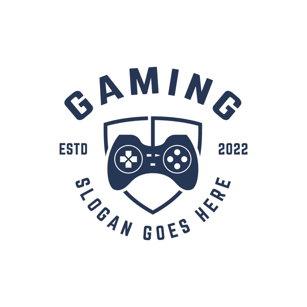 spel gaming esport logotyp design, joystick kontrollant knappsats och skydda vektor ikon symbol