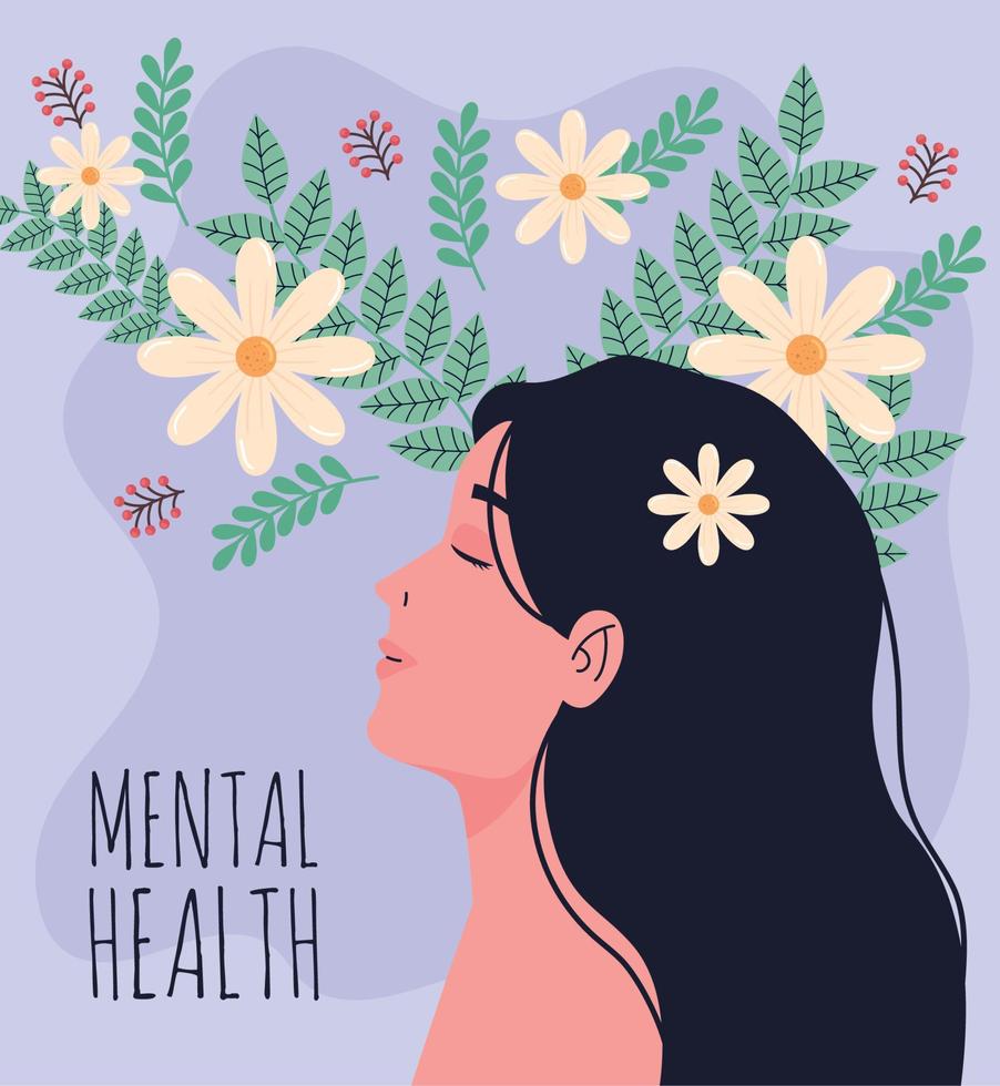 kvinna med blommor mental hälsa vektor