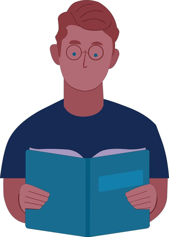 bild av en person med glasögon läsning en bok vektor