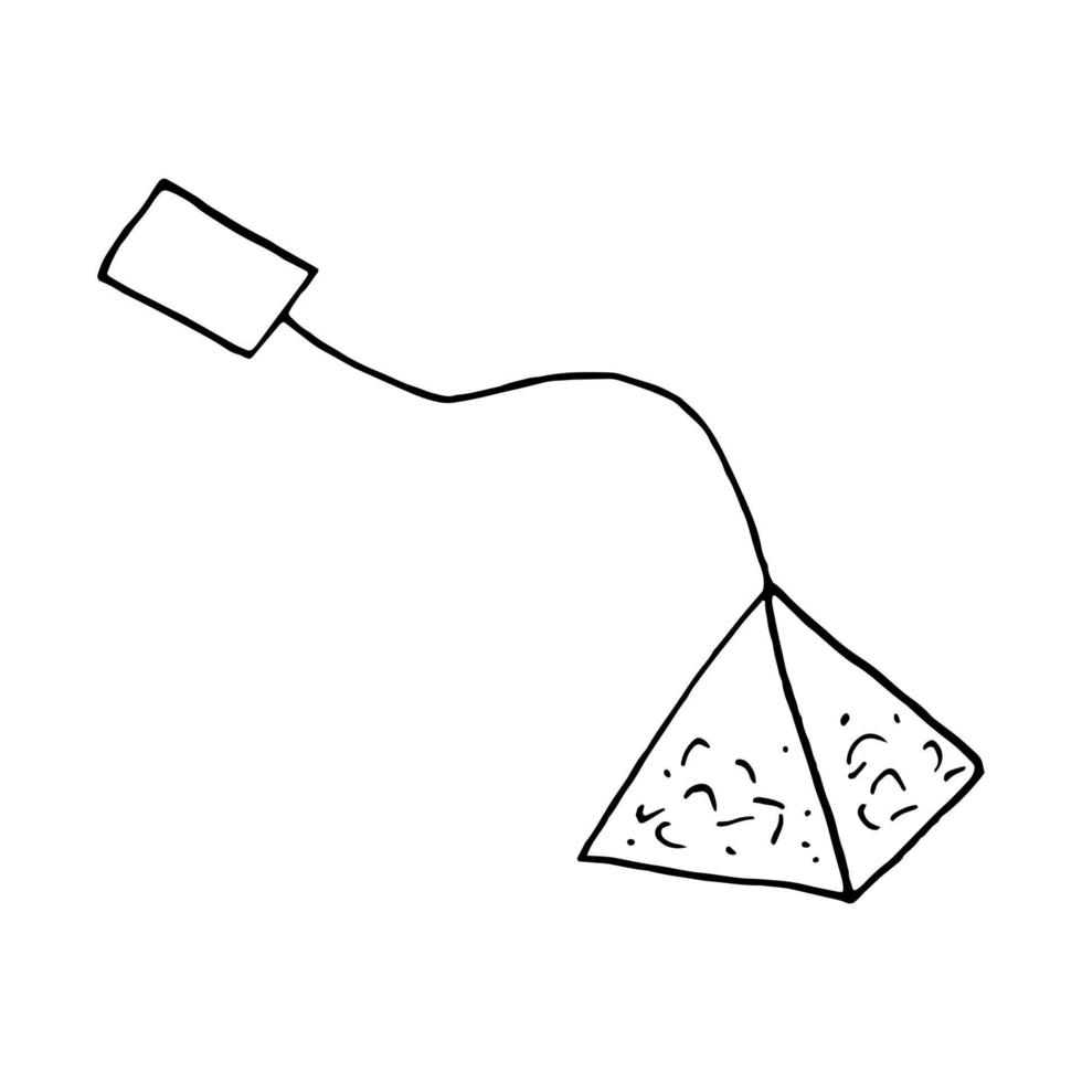 Teebeutel handgezeichnet im Doodle-Stil. Getränk. Symbol, Aufkleber. vektor, minimalistischer monochromer skandinavischer vektor