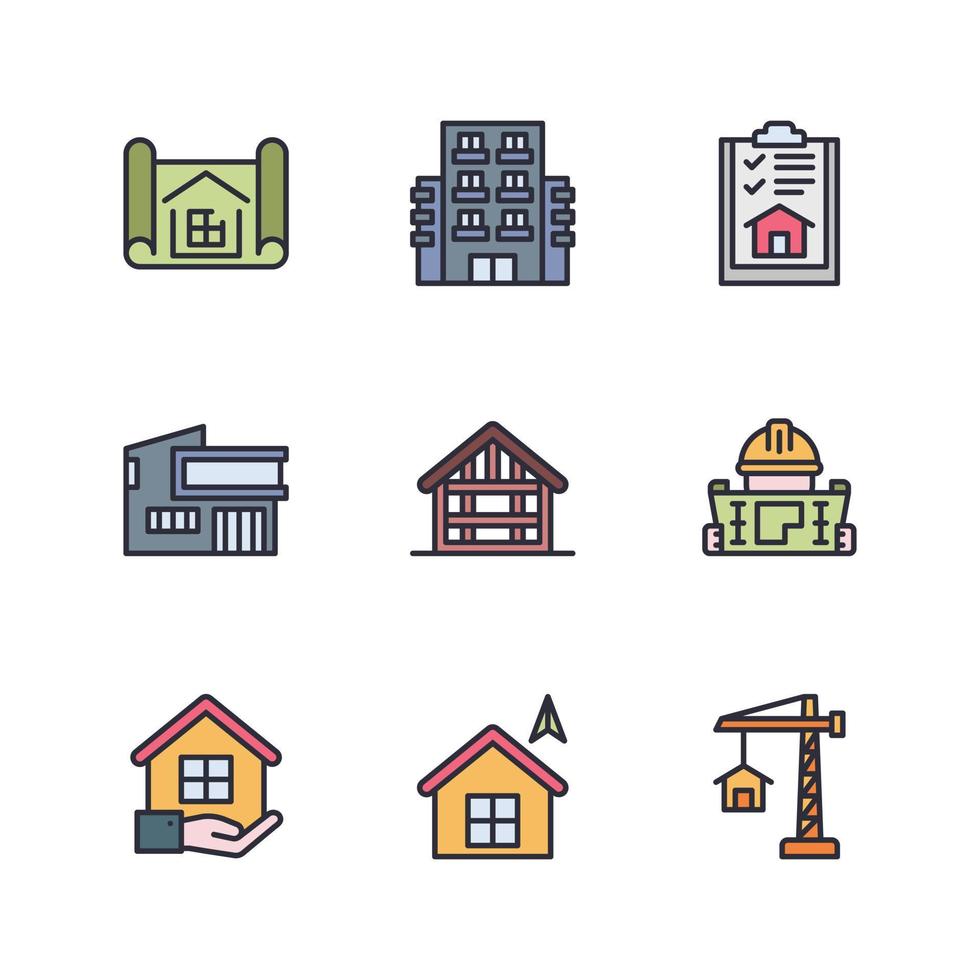 modell hus linje Färg ikoner vektor illustration , byggnad , Hem , bostads- hus