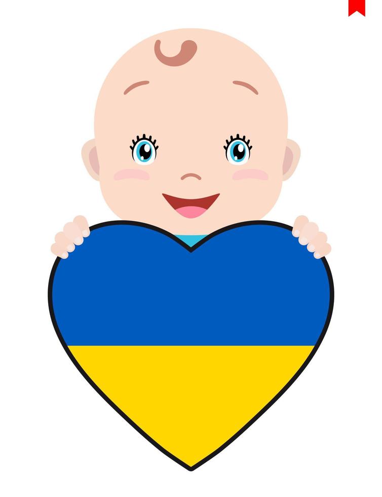 lächelndes Gesicht eines Kindes, eines Babys und einer ukrainischen Flagge in Form eines Herzens. symbol für patriotismus, unabhängigkeit, reise, symbol der liebe. vektor