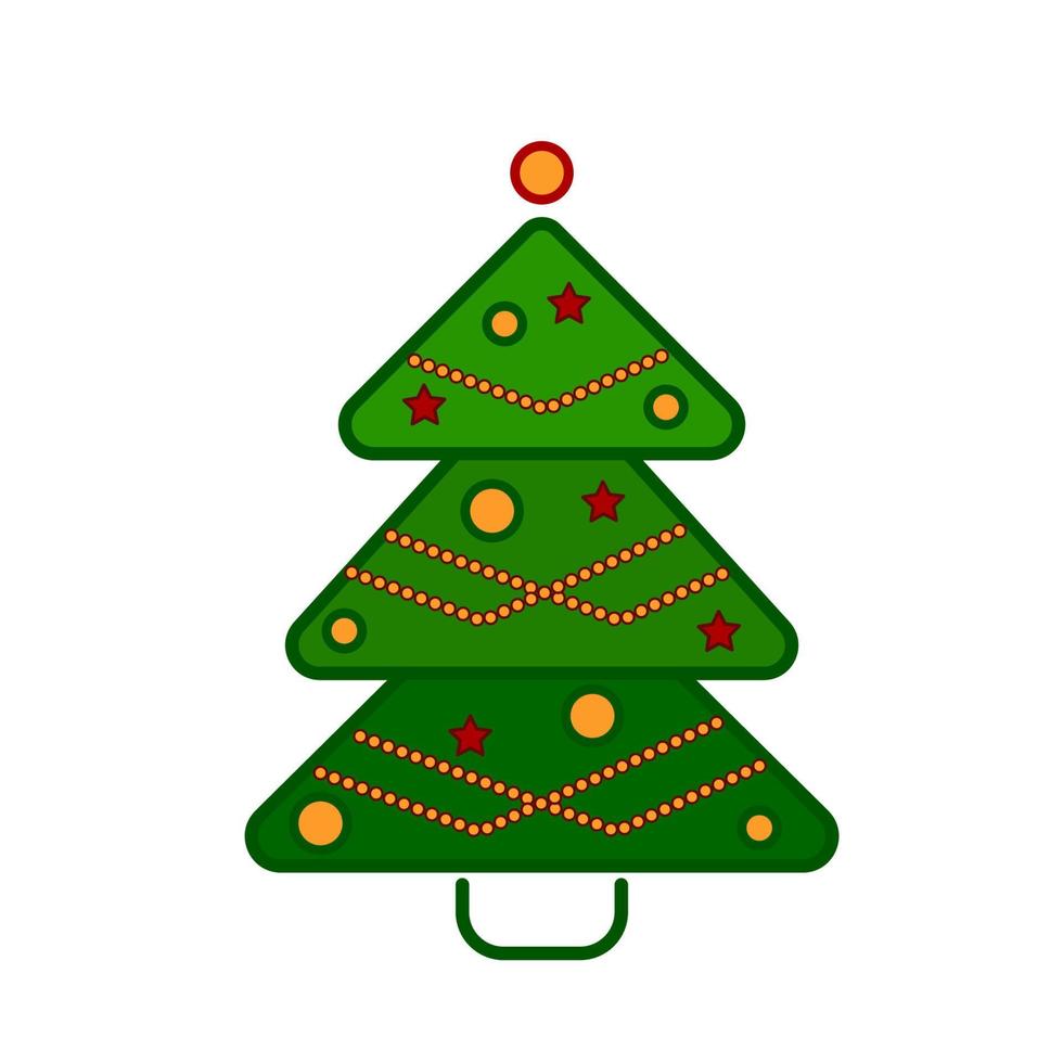 jul träd, vektor linje färgrik ikon på en vit bakgrund.