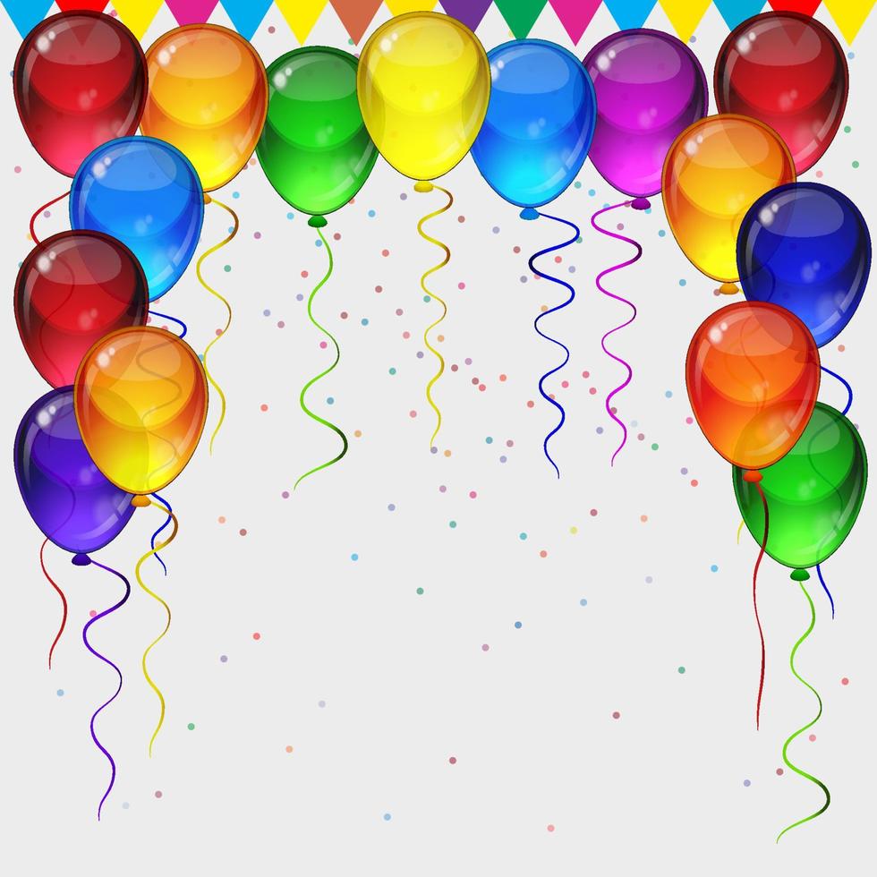 födelsedagsfest vektor bakgrund - färgglada festliga ballonger, konfetti, band flyger för fester kort i isolerad vit bakgrund med plats för din text.