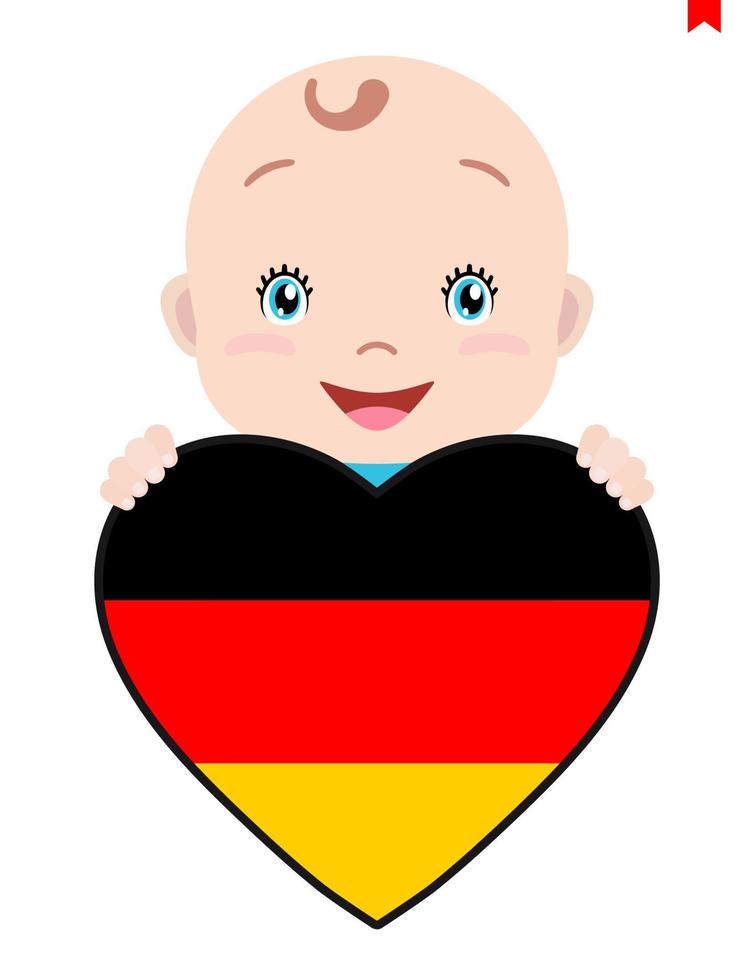 lächelndes gesicht eines kindes, eines babys und einer deutschlandfahne in herzform. symbol für patriotismus, unabhängigkeit, reise, symbol der liebe. vektor
