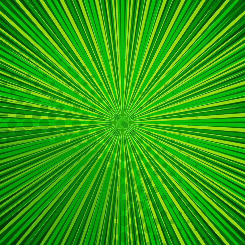 abstrakter komischer grüner Hintergrund für Stil-Pop-Art-Design. Retro-Burst-Vorlagenhintergrund. Lichtstrahlen-Effekt. Vintage-Comic-Stil, Halbton-moderne Drucktextur, Vektor. vektor