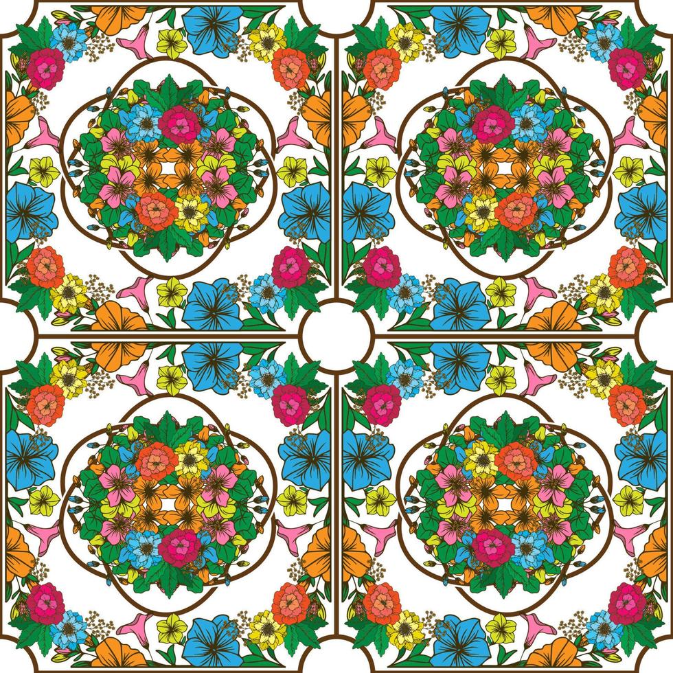 sömlös mönster av färgrik löv och blommor, med ansluten rader, vektor illustration