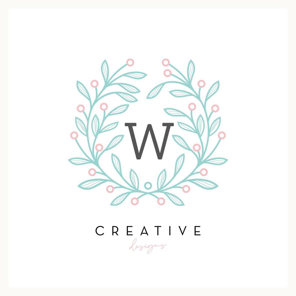 lyx blommig logotyp brev w för skönhet kosmetisk företag, bröllop inbjudan, boutique och Övrig företag vektor