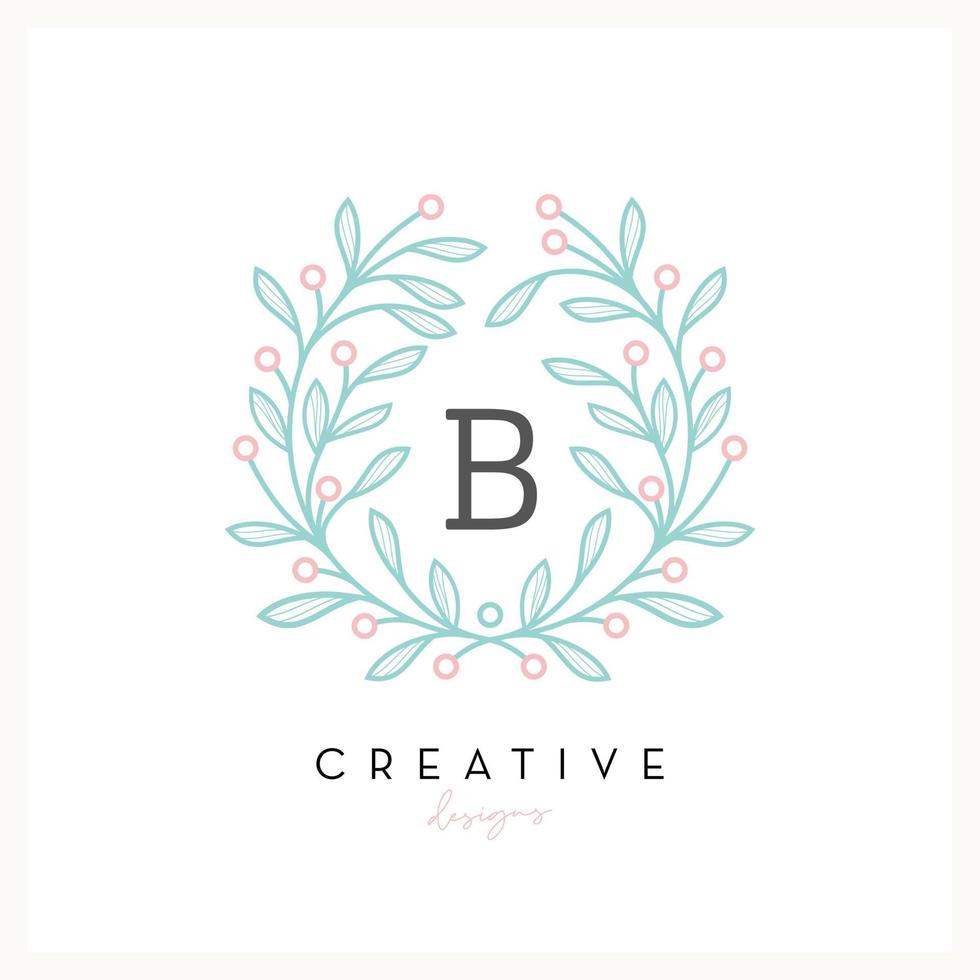 lyx blommig logotyp brev b för skönhet kosmetisk företag, bröllop inbjudan, boutique och Övrig företag vektor