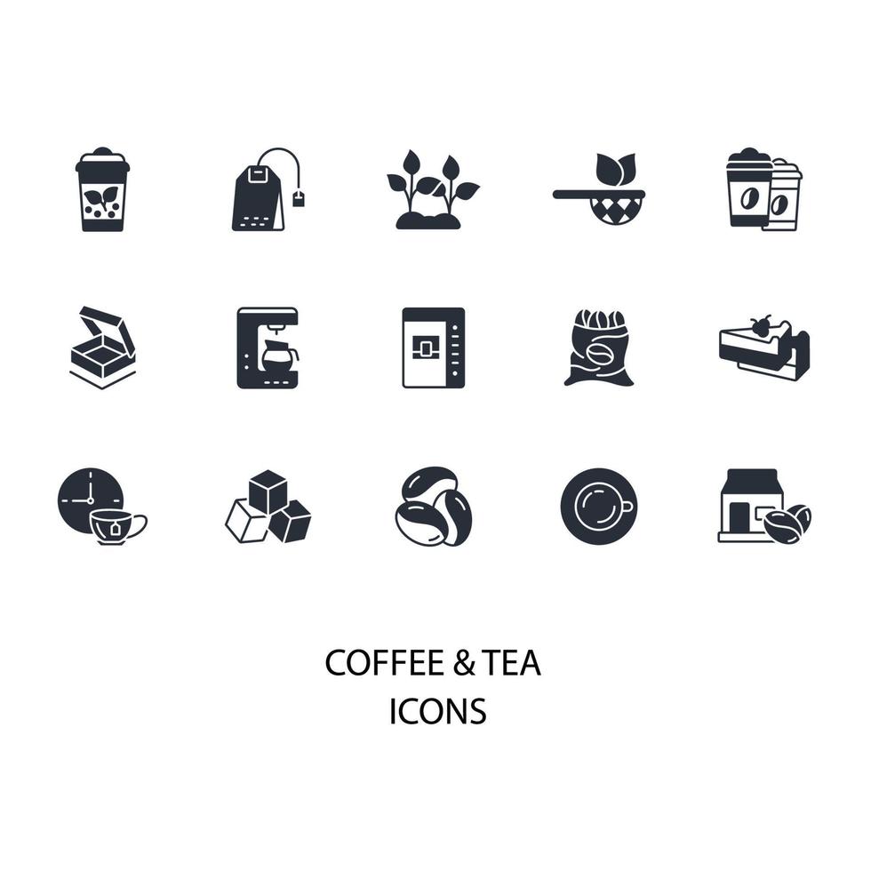 Tee-Coffee-Shop-Icons gesetzt. Tee-Coffee-Shop-Packsymbol-Vektorelemente für Infografik-Web vektor