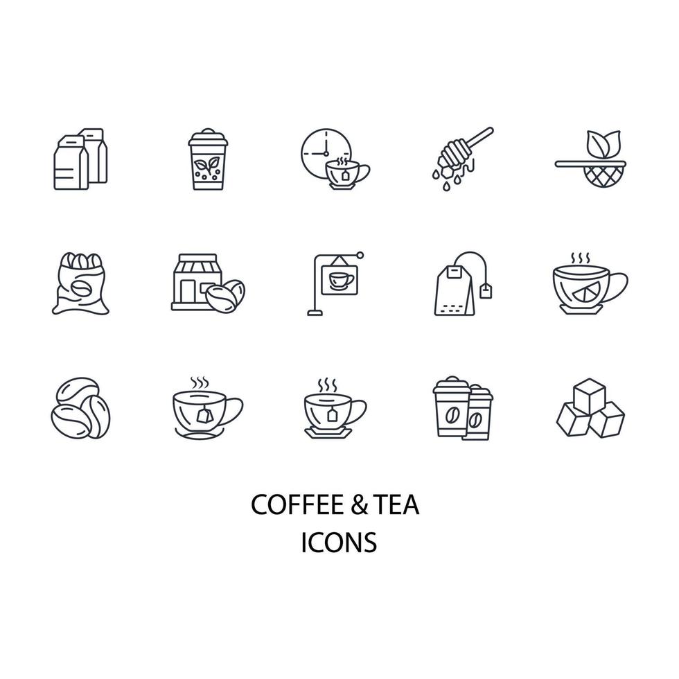 Tee-Coffee-Shop-Icons gesetzt. Tee-Coffee-Shop-Packsymbol-Vektorelemente für Infografik-Web vektor