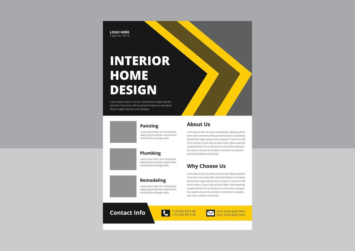 Flyer Innenarchitektur. immobilien-flyer-design, innenarchitektur-vorlage. Cover, Poster, A4-Format, Flyer-Design. vektor