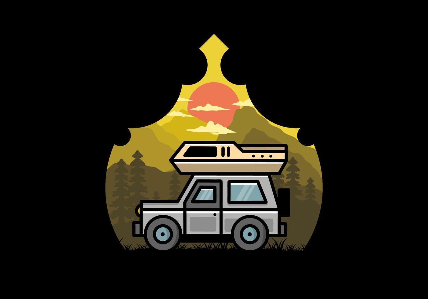 av väg fordon bil camping illustration bricka design vektor