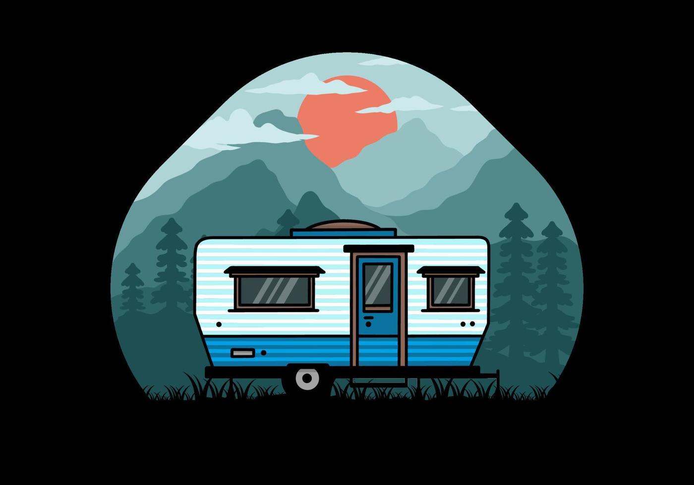 Teardrop Van Camper Illustration Abzeichen Design vektor