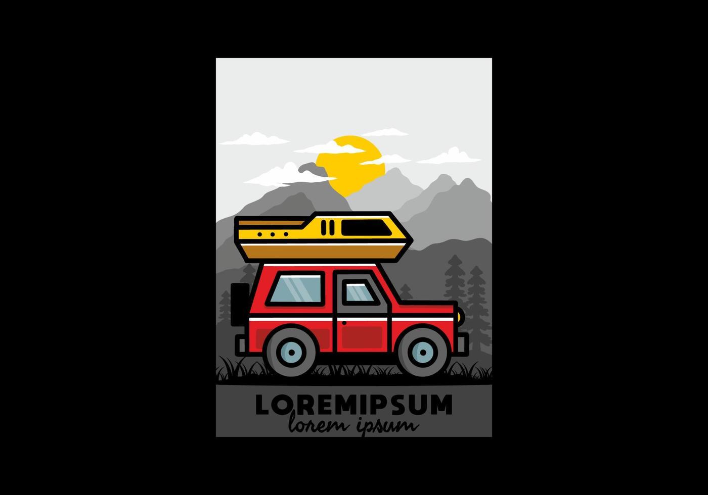 geländewagen auto camping illustration abzeichen design vektor