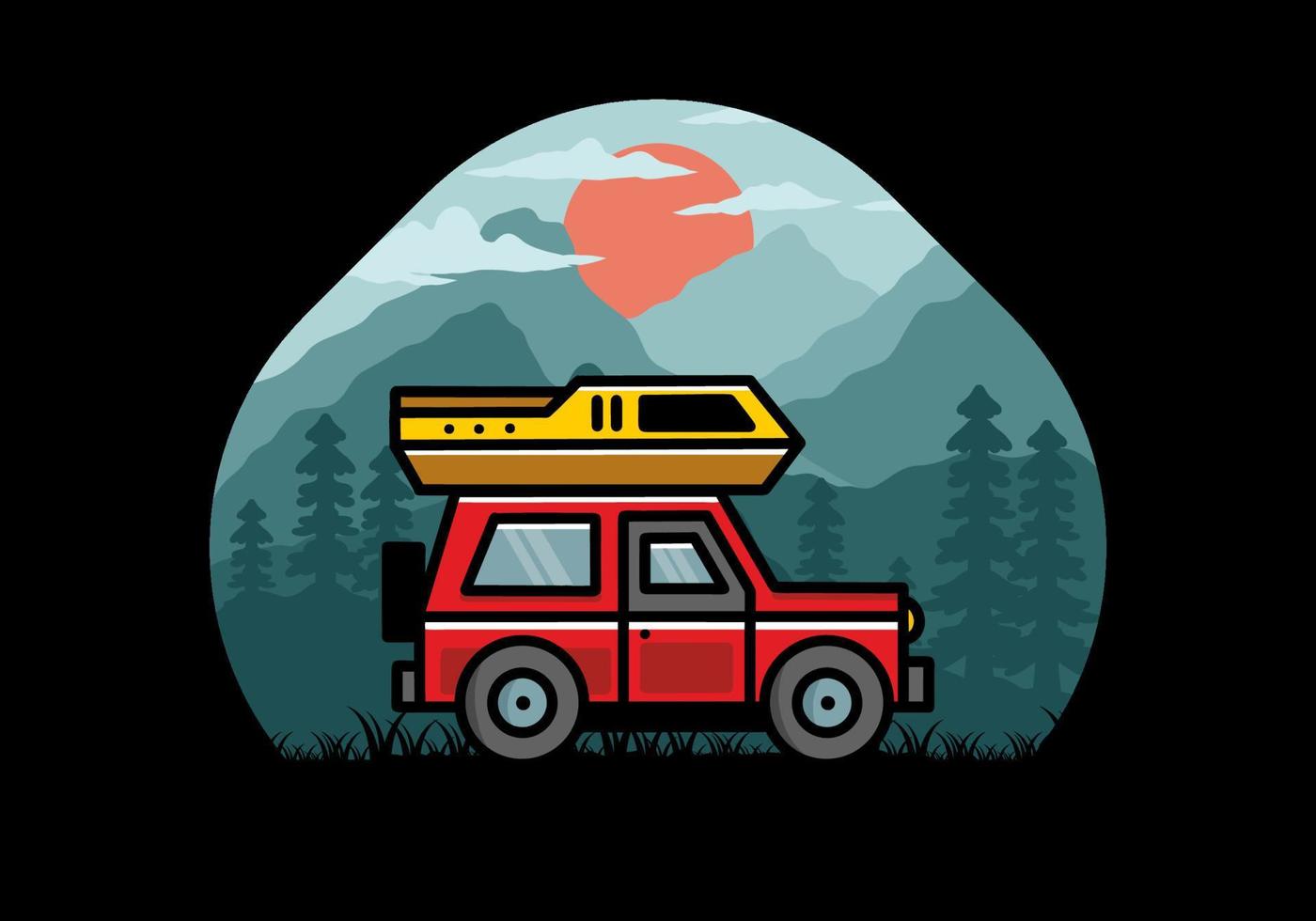 geländewagen auto camping illustration abzeichen design vektor