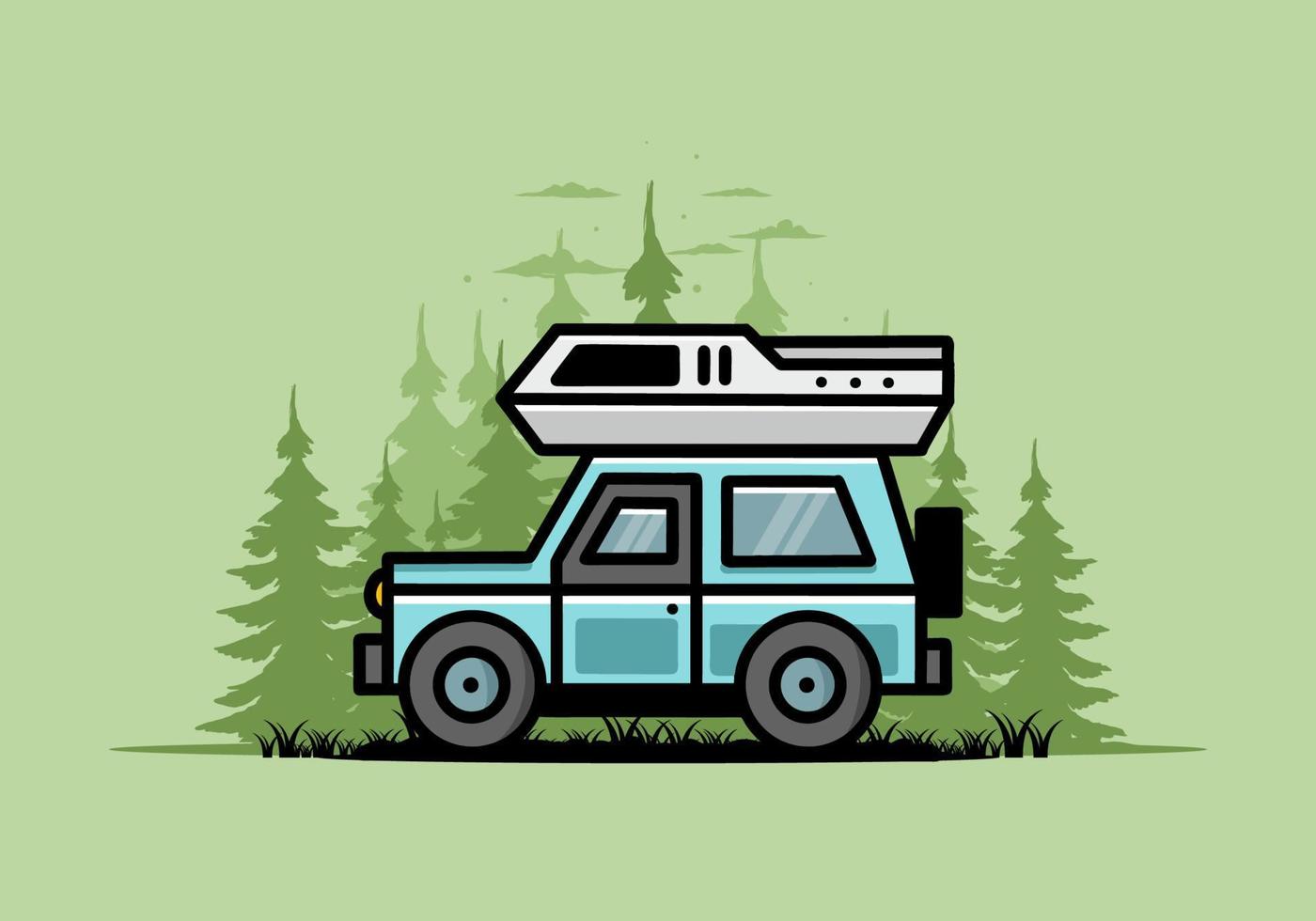 av väg fordon bil camping illustration bricka design vektor