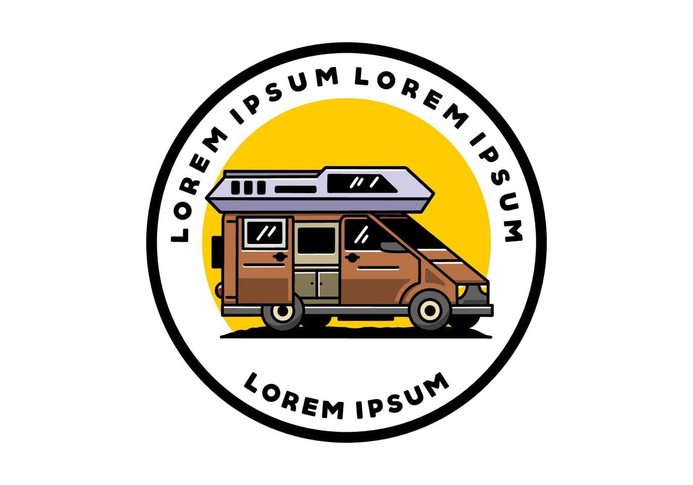 großer Lieferwagen mit Schiebetür für Camping-Illustrationsabzeichen-Design vektor