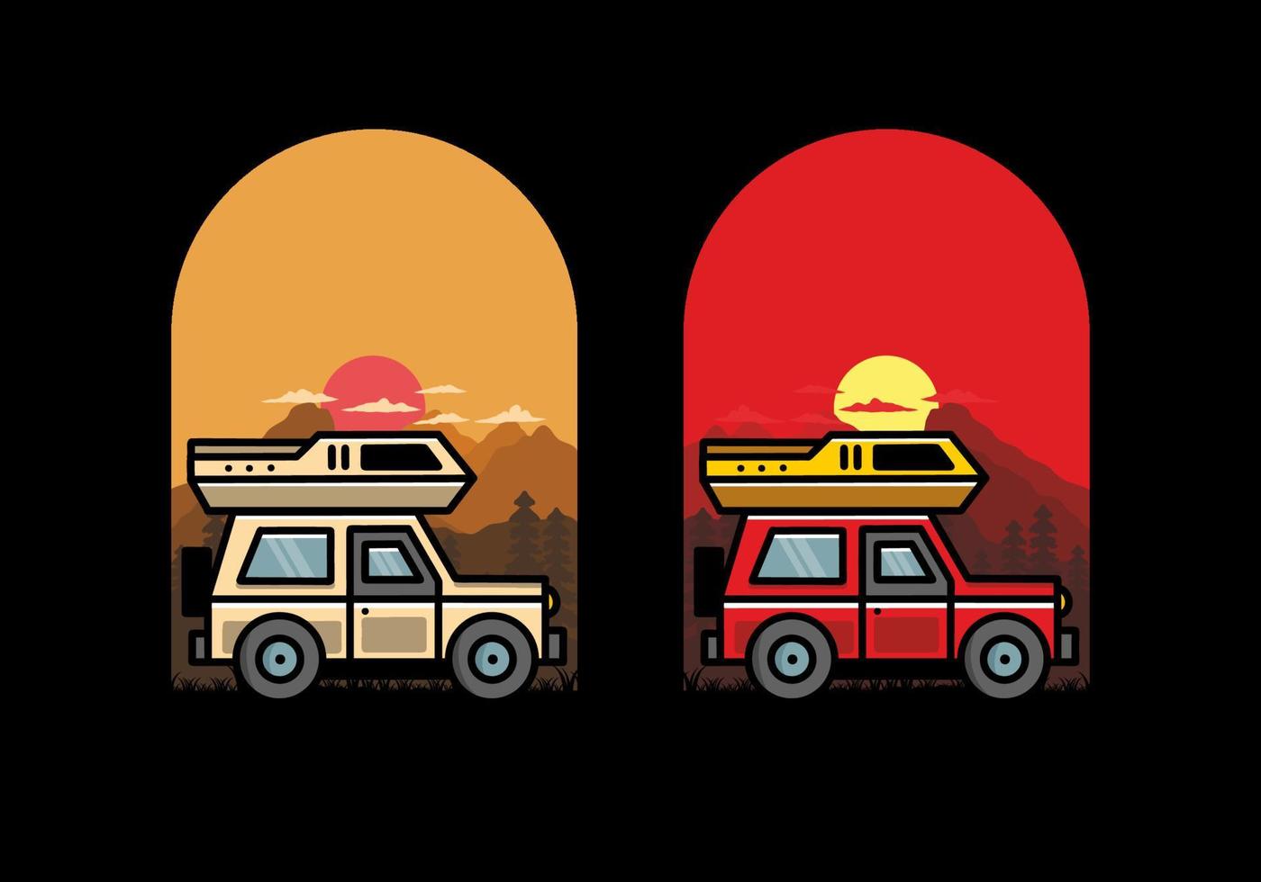 av väg fordon bil camping illustration bricka design vektor