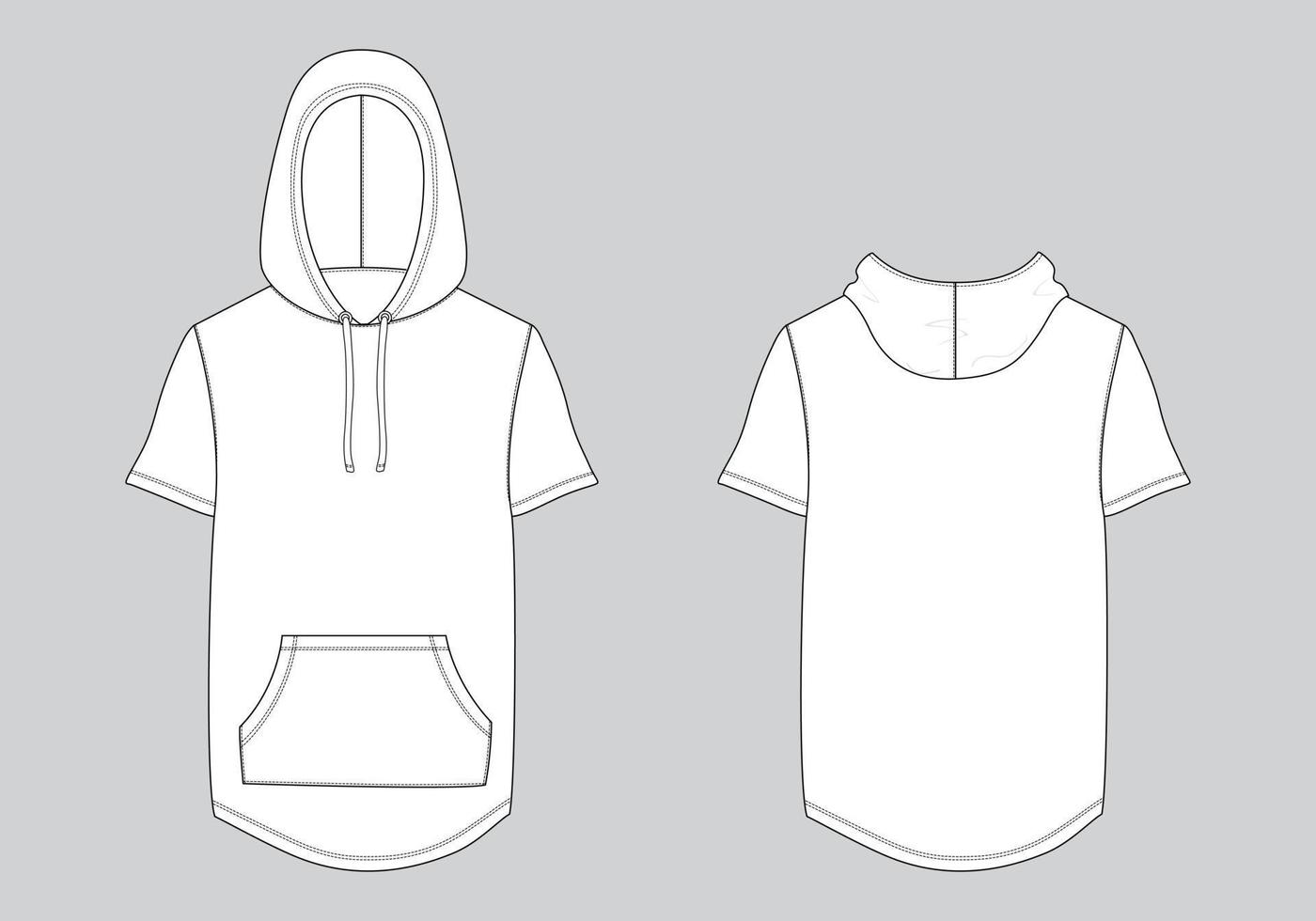 Hoodie technische Mode flache Skizze Vektor Illustration Vorlage Vorder- und Rückansichten.