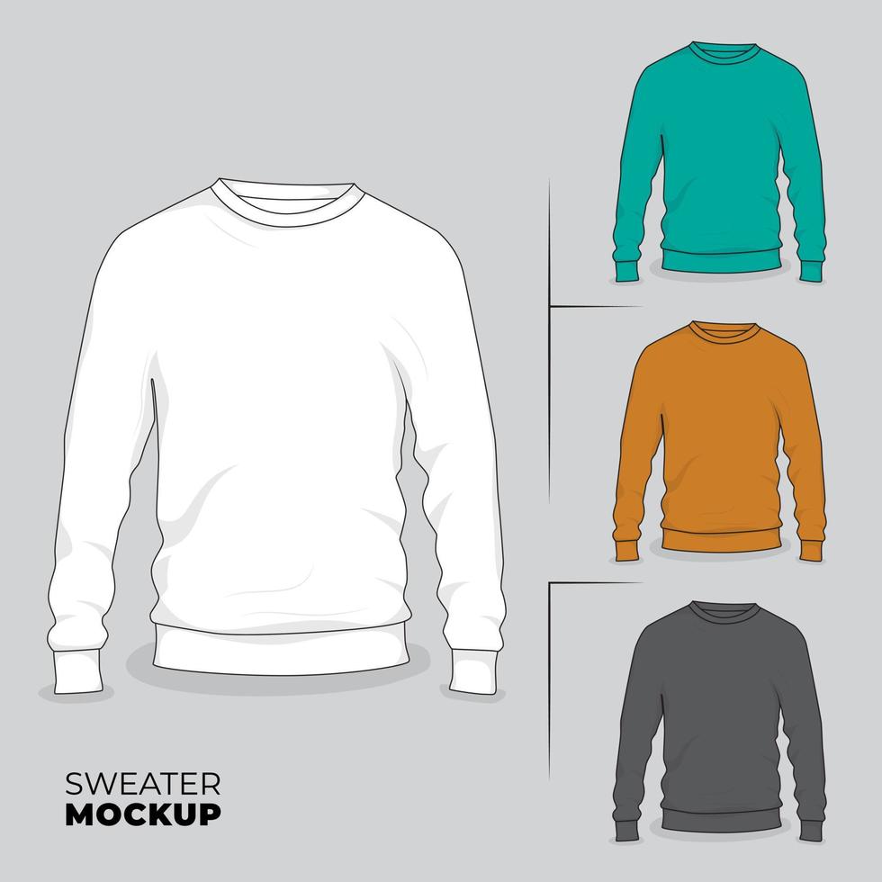 Pullover-Mockup-Design in Weiß, Grün, Gelb und Schwarz mit Frontansicht-Design vektor