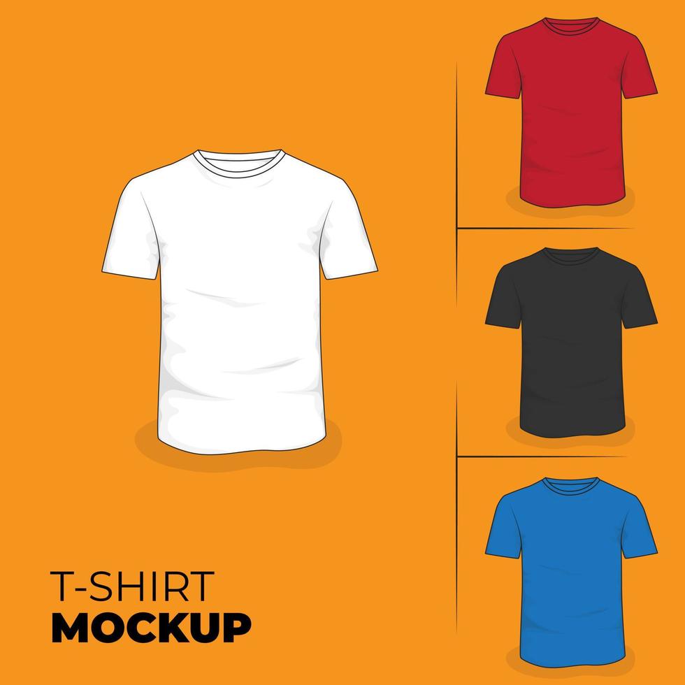 T-Shirt-Mockup-Design in weißer, roter, schwarzer und blauer Farbe aus dem Design der Vorderansicht vektor