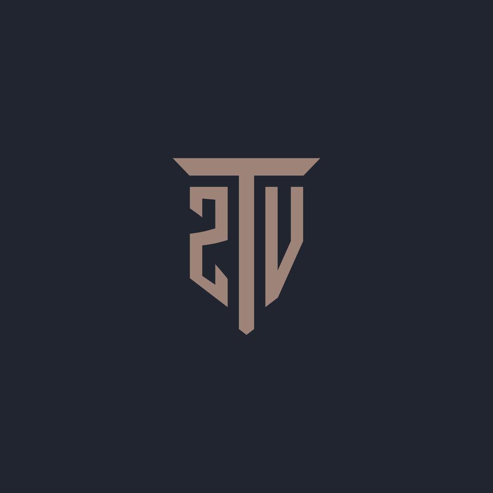 zv anfängliches Logo-Monogramm mit Säulen-Icon-Design vektor
