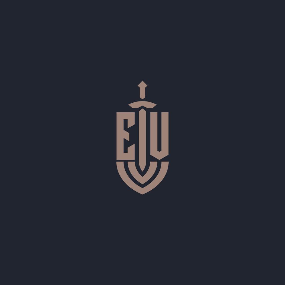 ev-Logo-Monogramm mit Designvorlage im Stil von Schwert und Schild vektor
