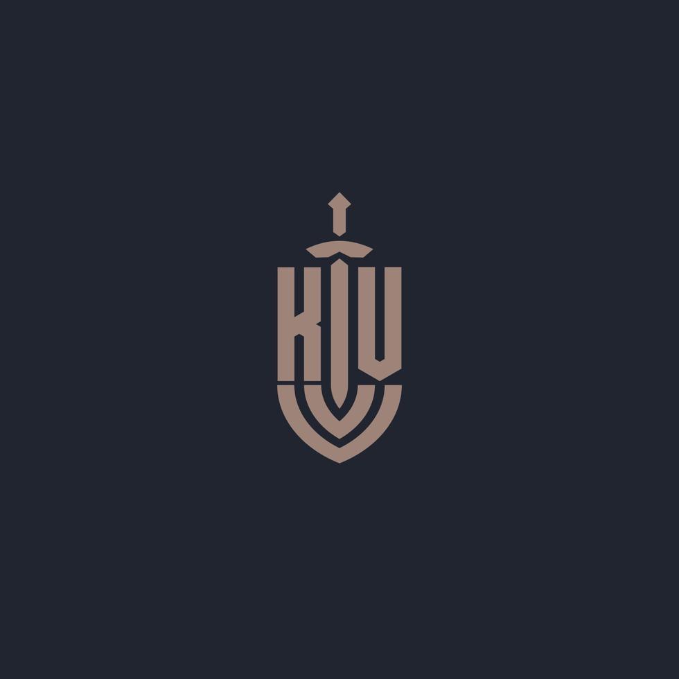 kv-Logo-Monogramm mit Designvorlage im Schwert- und Schildstil vektor