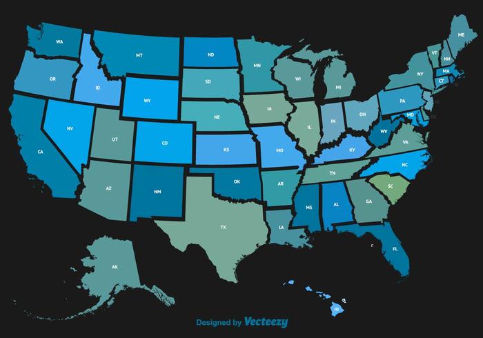 Nordamerika State Outlines Vector Map