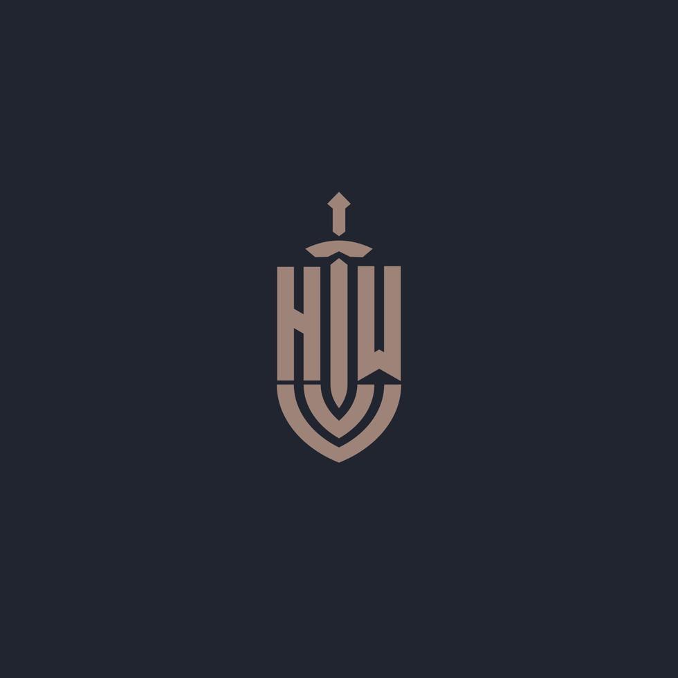 hw-Logo-Monogramm mit Designvorlage im Stil von Schwert und Schild vektor