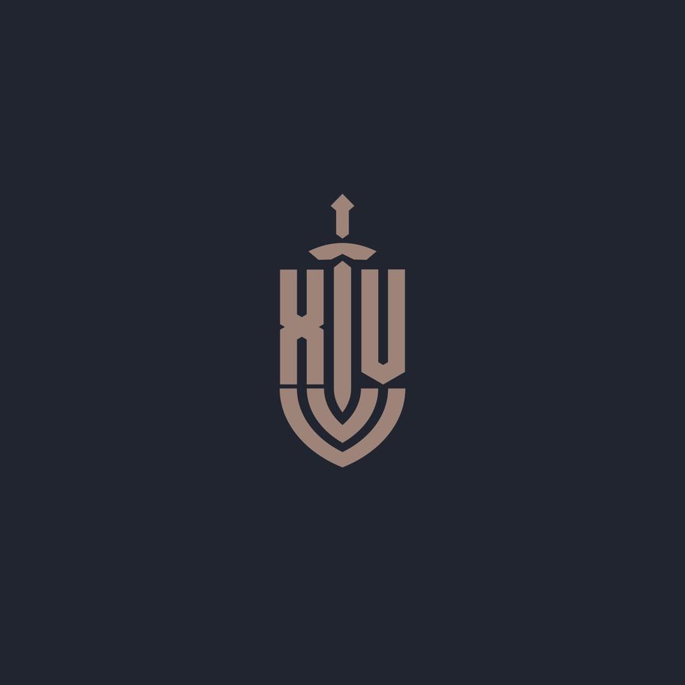 xv-Logo-Monogramm mit Designvorlage im Schwert- und Schildstil vektor