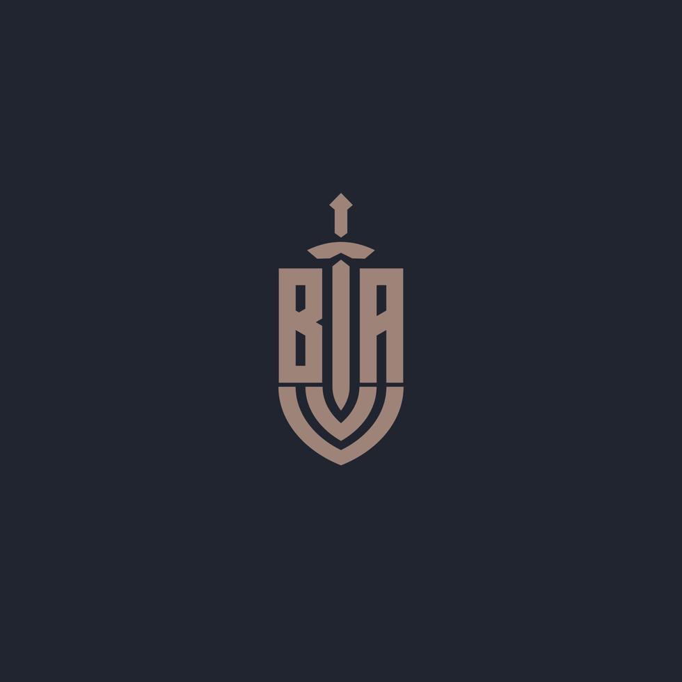 ba-Logo-Monogramm mit Designvorlage im Schwert- und Schildstil vektor