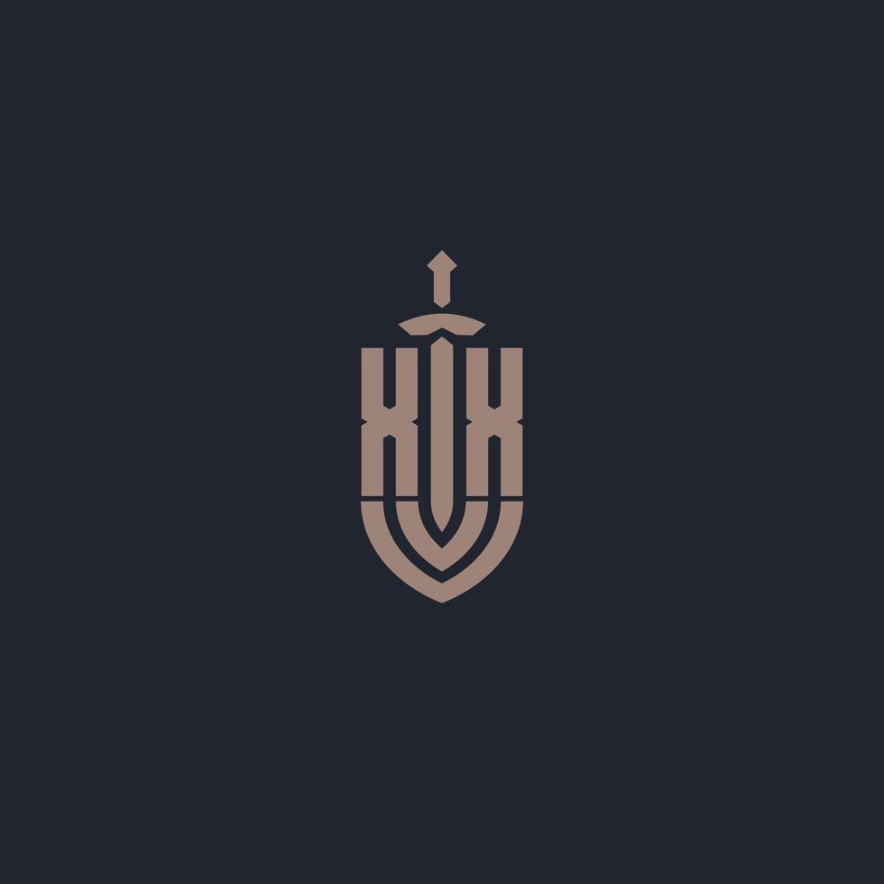 xx logotyp monogram med svärd och skydda stil design mall vektor