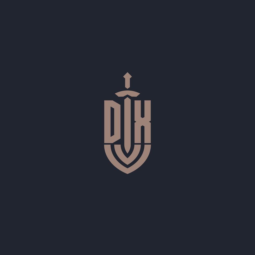 dx logotyp monogram med svärd och skydda stil design mall vektor