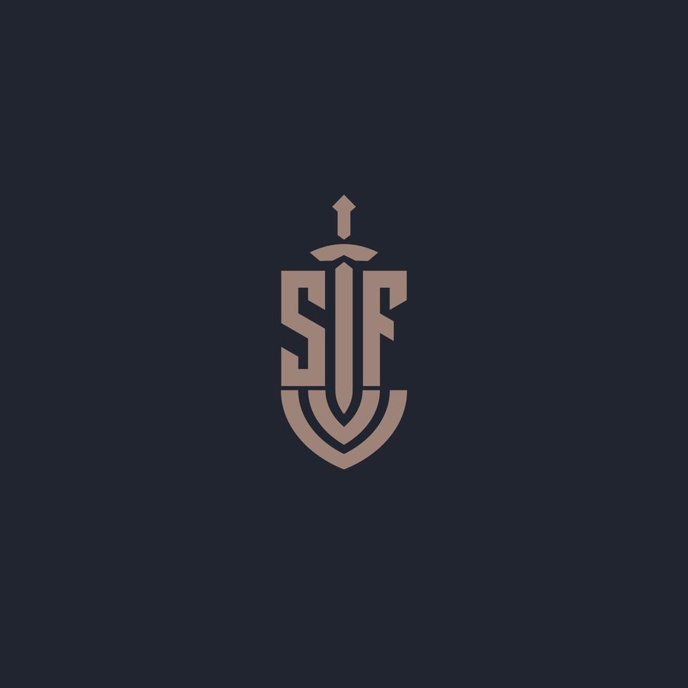 sf logotyp monogram med svärd och skydda stil design mall vektor