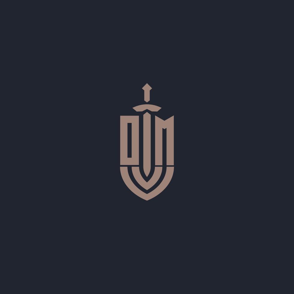 Om-Logo-Monogramm mit Designvorlage im Schwert- und Schildstil vektor