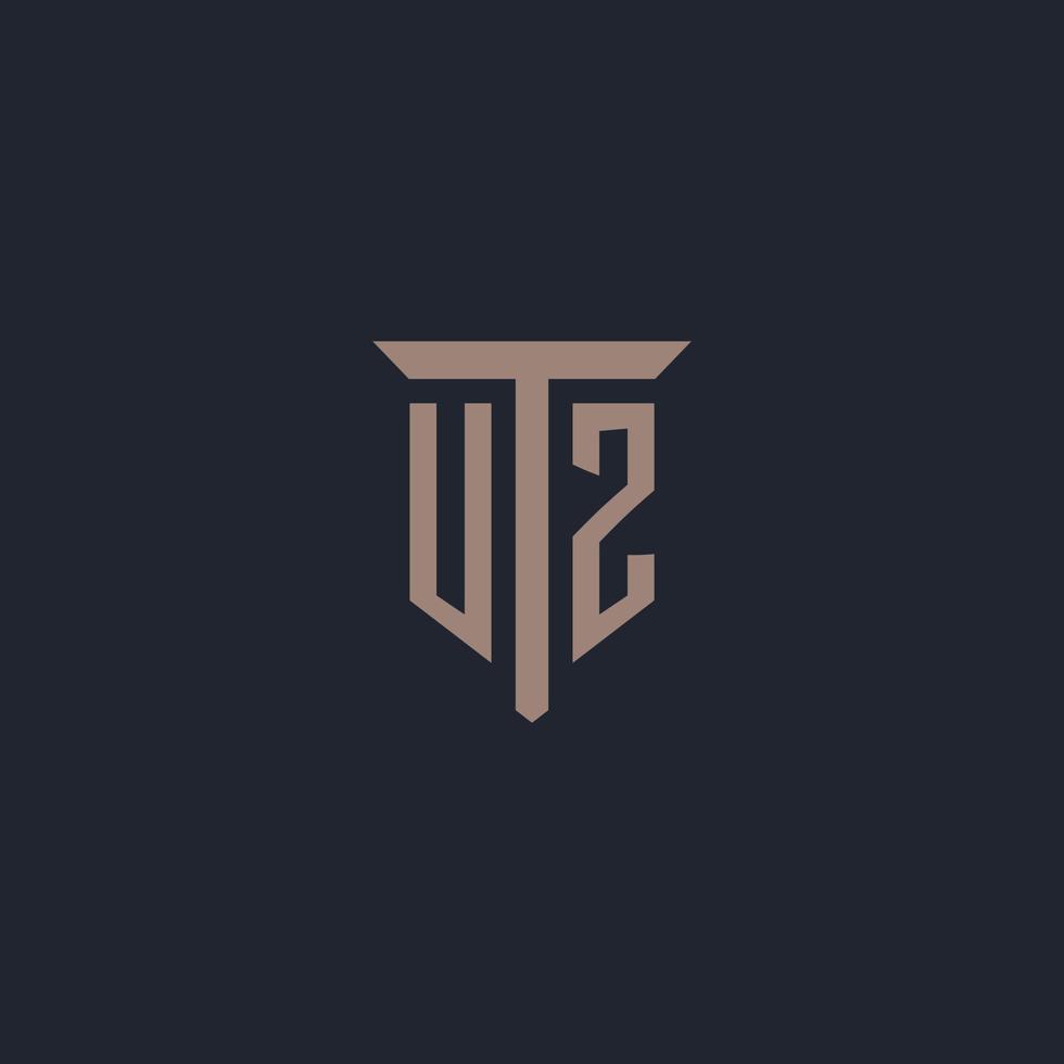 uz anfängliches Logo-Monogramm mit Säulen-Icon-Design vektor