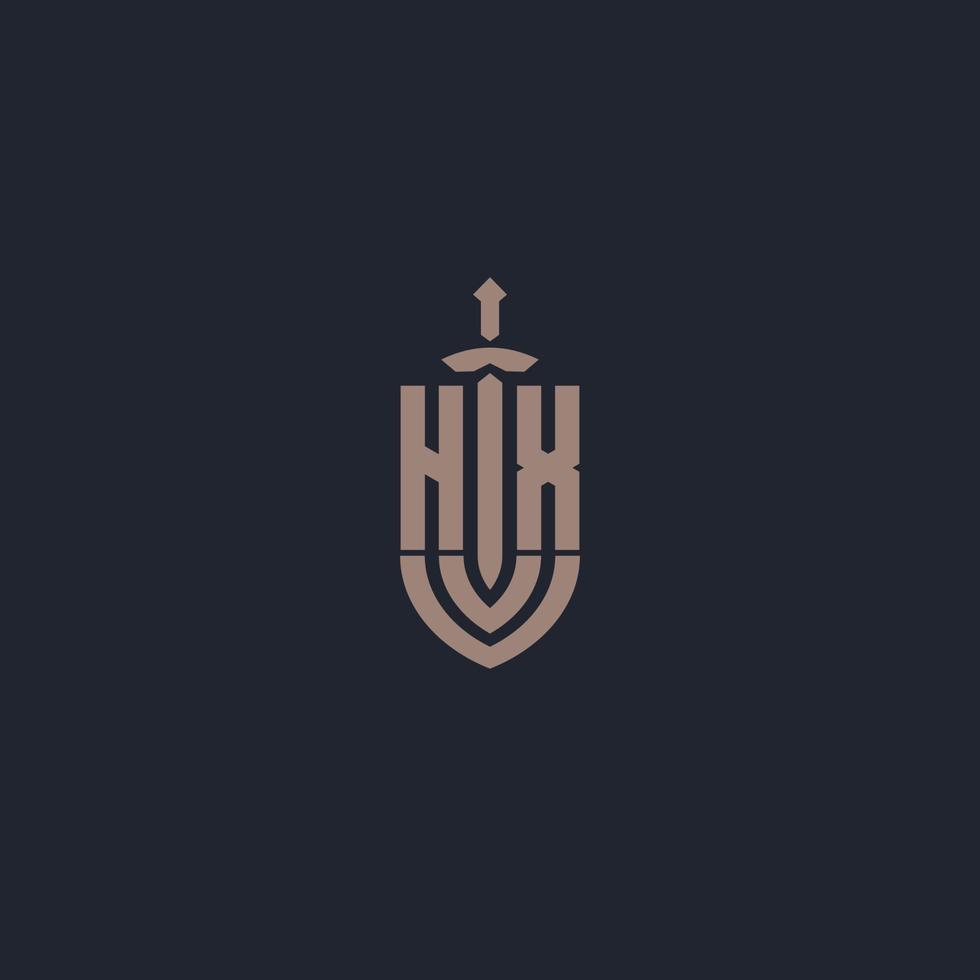 hx logotyp monogram med svärd och skydda stil design mall vektor